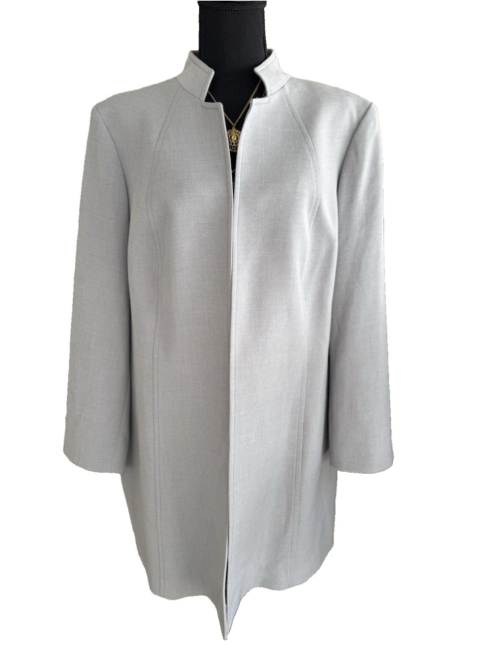 Tahari Longline Long Suit Jacket Blazer 16 Light Gray Classic With Stretch